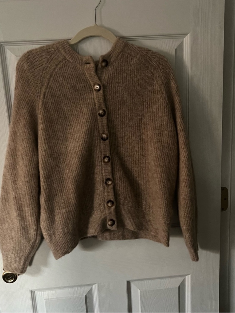 Sezane Neutral Taupe Button-Front Cardigan
